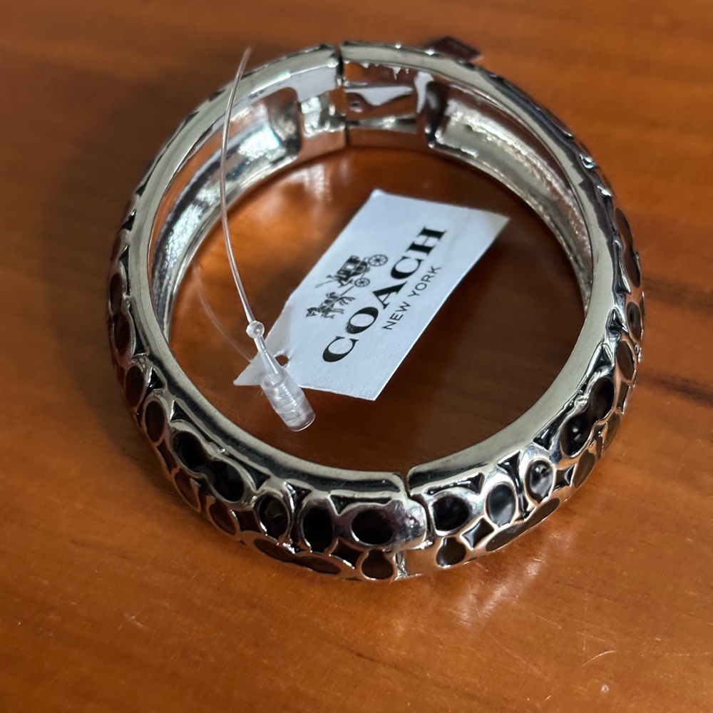Coach Signature Silver and Black Intricate Bangle - Picture 3 of 6